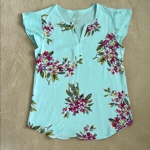 Van Heusen Green and Blue Fitted Cap Sleeve Polo Blouse